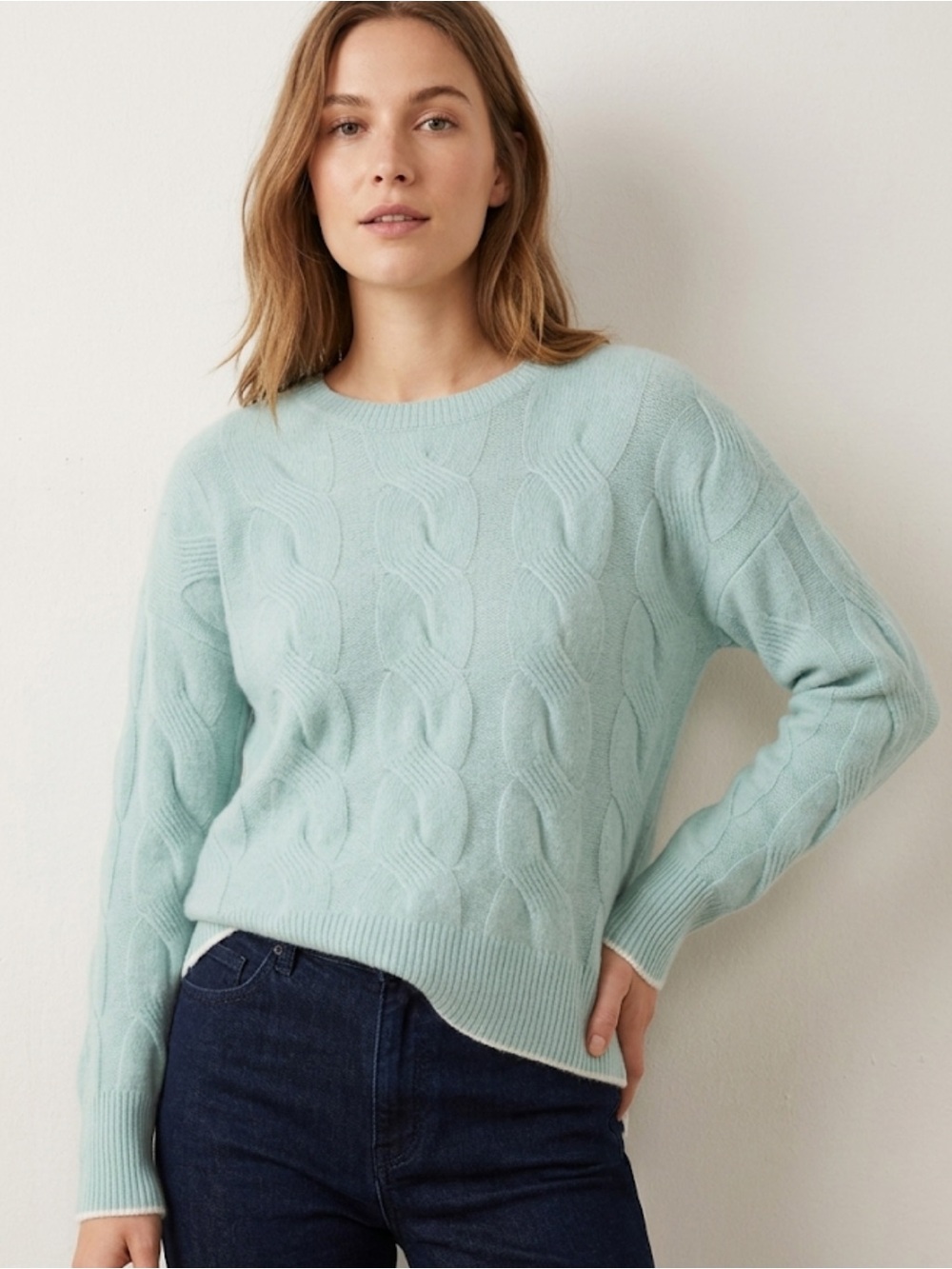Vineyard Vines Light Blue Cable Knit Cashmere Crewneck Sweater large